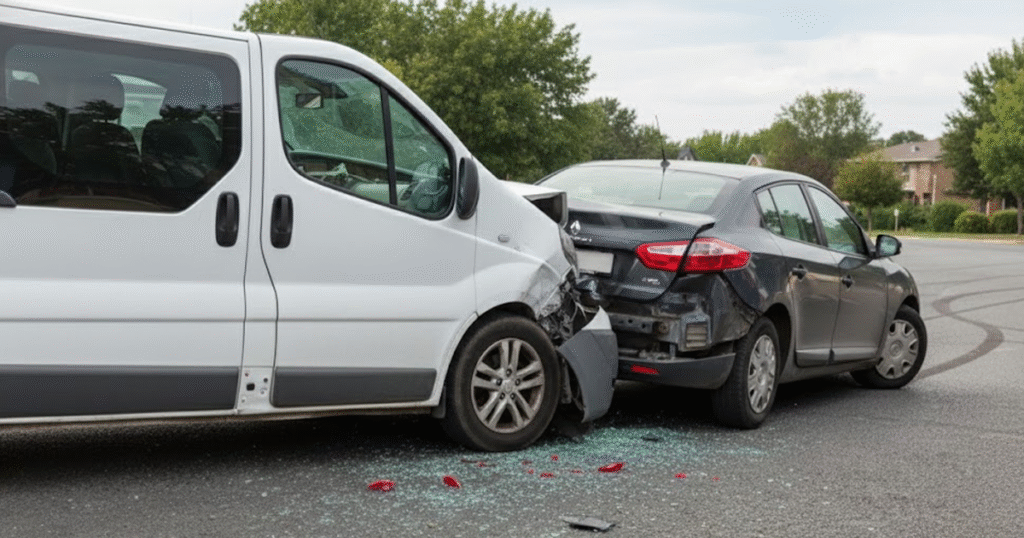 Rear-end collision between a van and a car