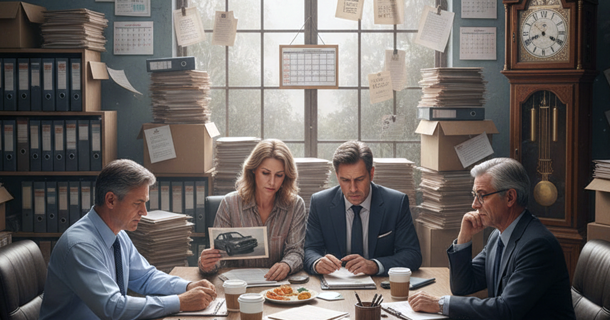 Texas lawyers reviewing car accident evidence during a delayed settlement case.