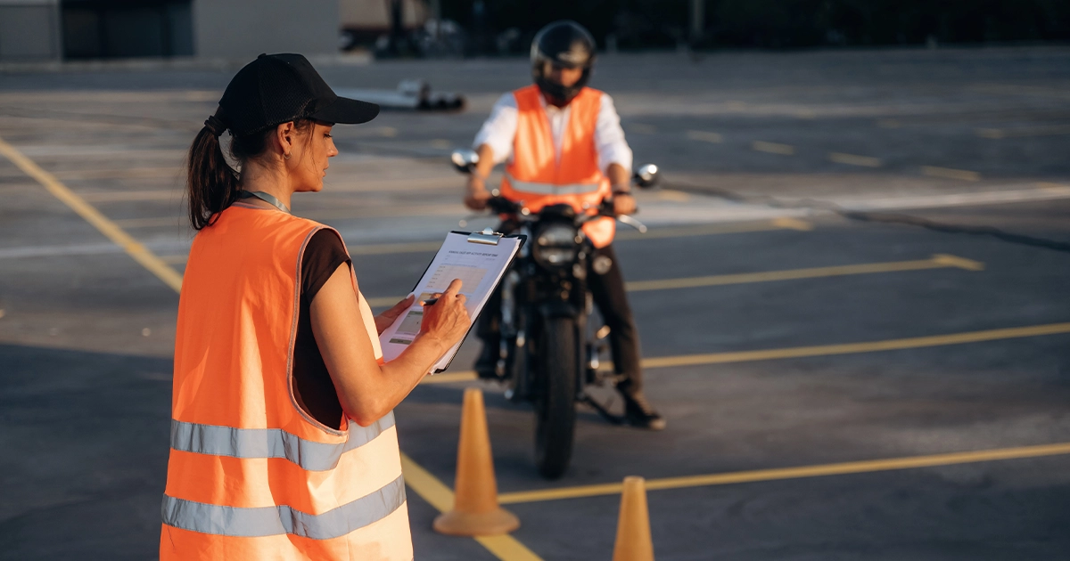 Houston motorcycle licensing skills test in progress