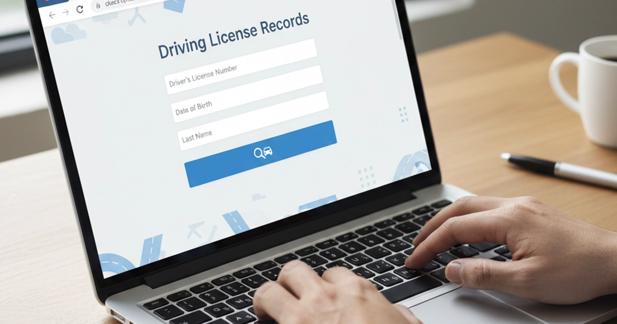 Person reviewing driving license record on laptop