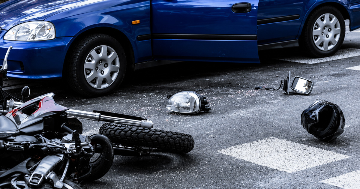 Fallen motorcycle after a road crash.