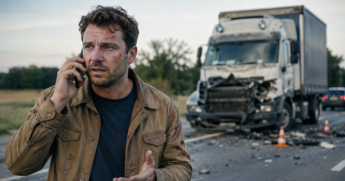 injured man calling for help after truck crash.